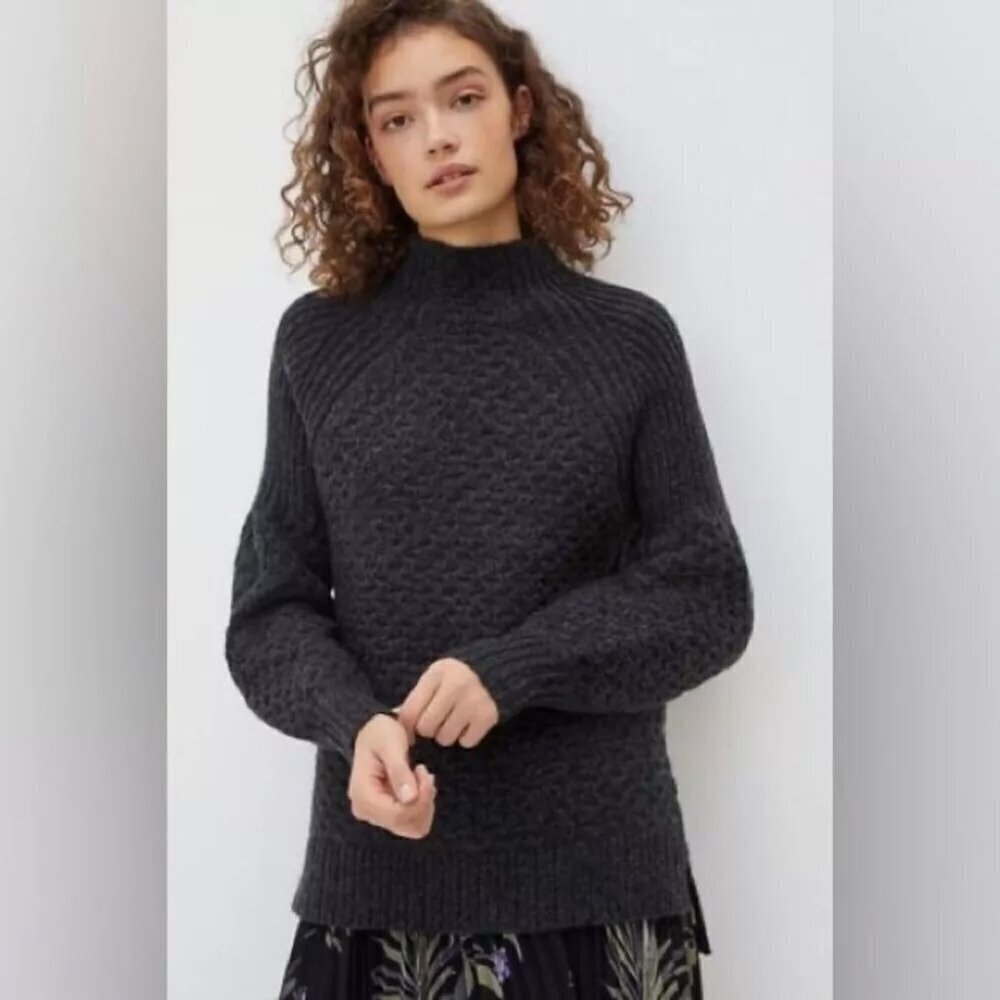 by Anthropologie Women's Bia Mock Neck Charcoal Gray Knit Tunic Sweater Size S